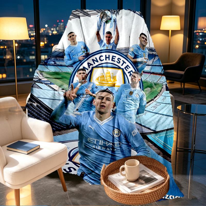 Manchester City FC Print Blanket - Soft & Comfortable, for Bedroom, Travel, Sofa, Home Decoration - Birthday Christmas Gift for Friend
