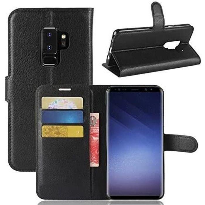 Etui Coque Housse de Protection - LuffyShop - Samsung Galaxy S9 Plus - Cuir Noir - Haute qualité - Rigide