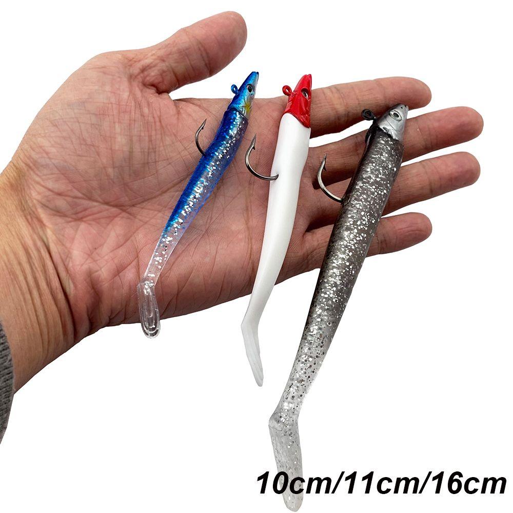 Durable 10g 19g 34g Luminous Worm Barbed Hook Fish Eel Lure Lead Jig Head Artificial Soft Bait