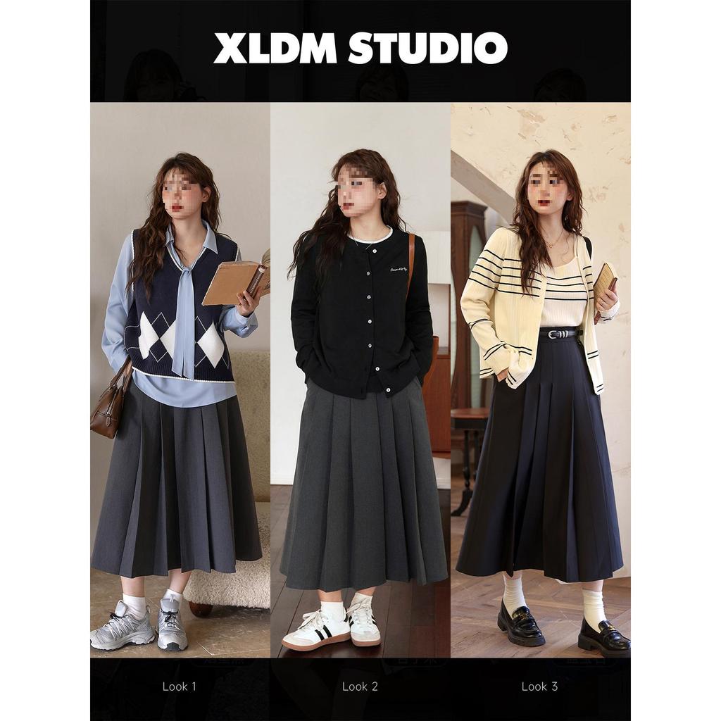 Xiao Li Plus Size Korean Style Pleated Skirt - Spring Hip-Covering, Slimming, Loose Fit for Women