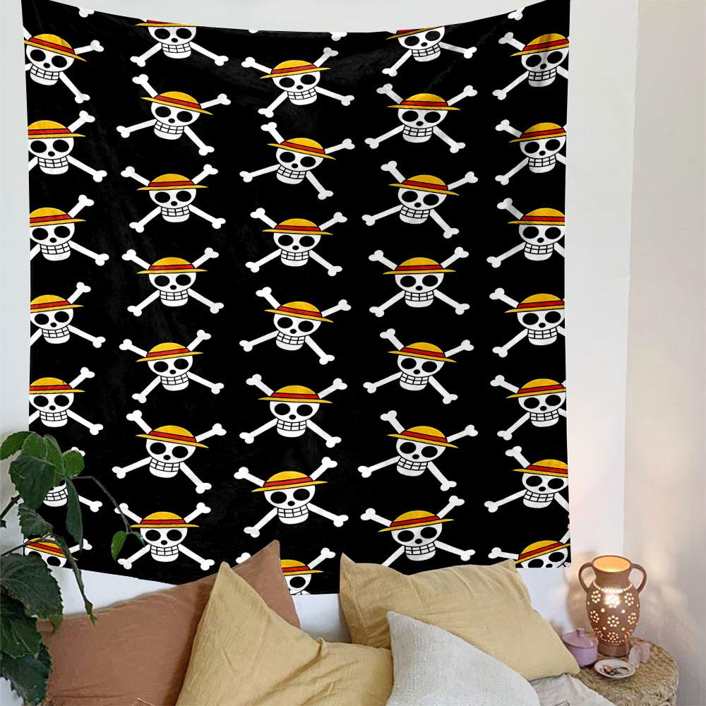 Pirate Skull Pattern on Black Patterned Tapestry Decorative Wall Hanging, Home Bedroom Living Room Decor