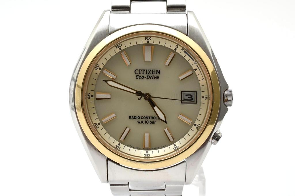 Used CITIZEN Eco-drive radio clockWatches Stainless Steel mens whiteDial