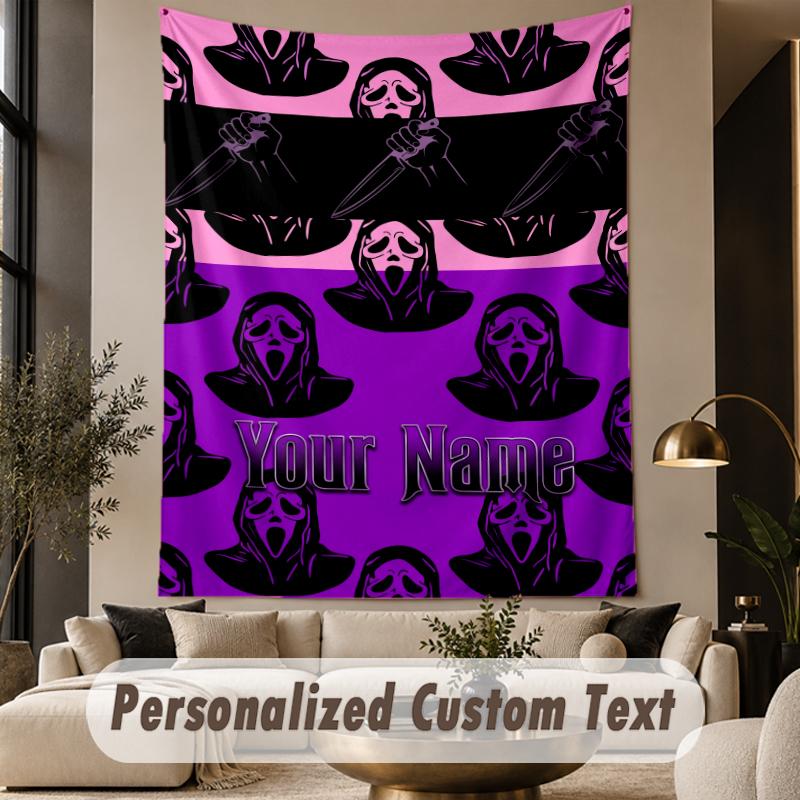 Custom Text Printed Tapestry Scream Ghostface Pattern Large Wall Hanging Indoor Room Decor