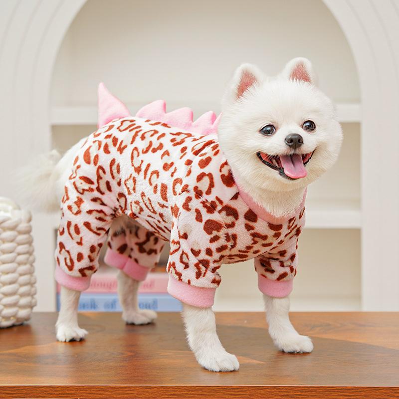 Cat Clothes Warm Leopard Print Dinosaur Four-Legged Dog Clothes Autumn Winter Velvet Clothes Bear Pet Products