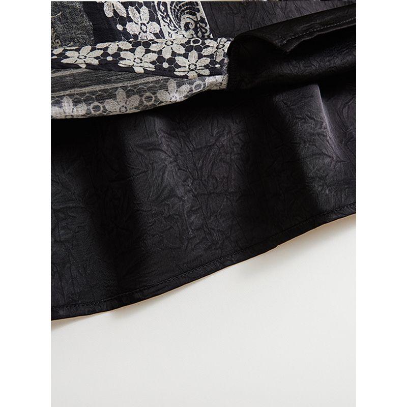 Classy Yuan Quality! Temperament Commute Women's Summer Satin Poplin Silk Patchwork Stand-up Collar Loose T-shirt Summer Blouse