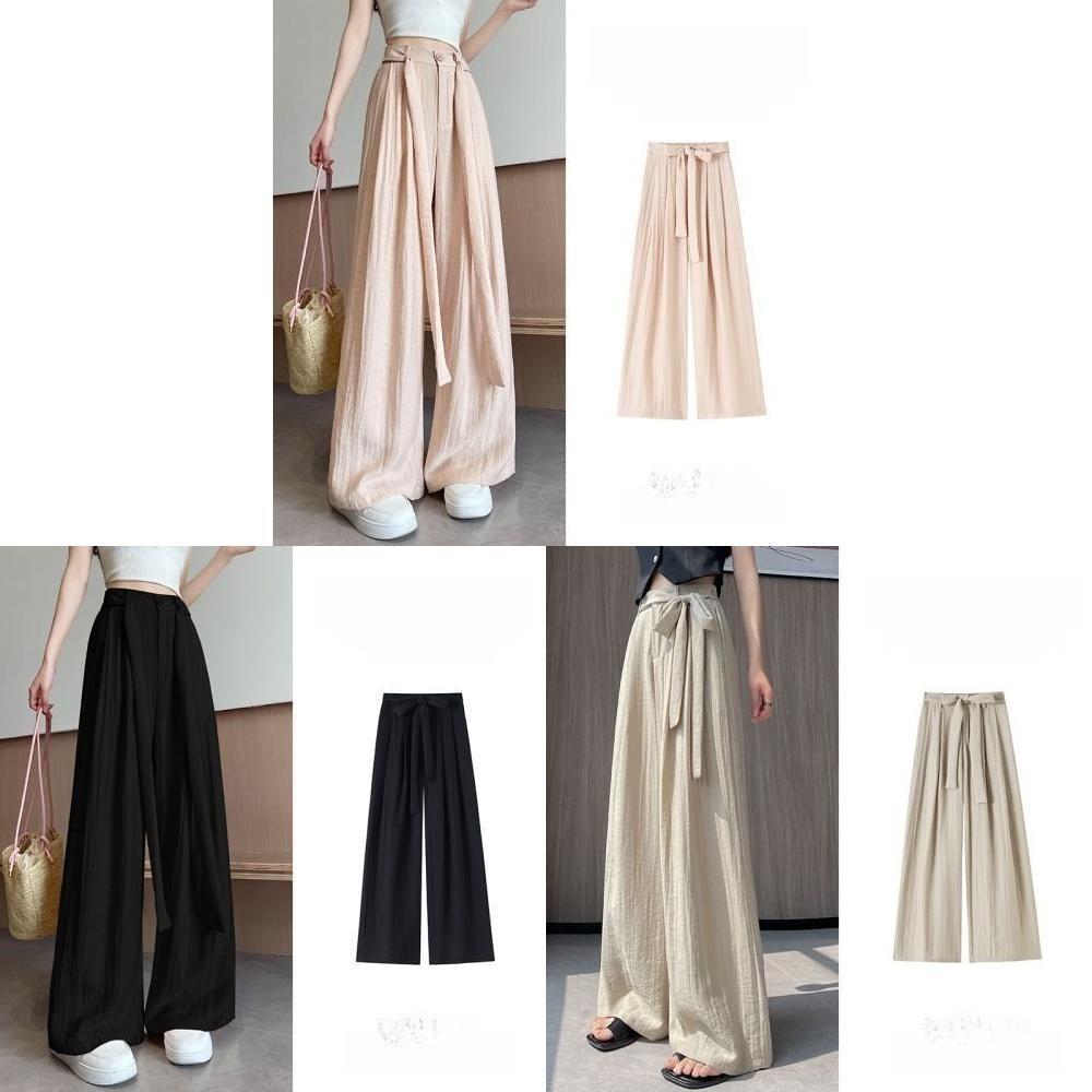 Womens Casual Wide Leg Pants With White Strap Design For Summer Comfort