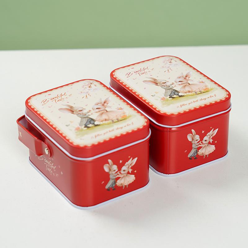 Жестяная коробка для конфет, детские подарки, маленькая жестяная коробка, коробка для печенья, портативная подарочная коробка с кроликом для украшения на день рождения, свадьбу, вечеринку