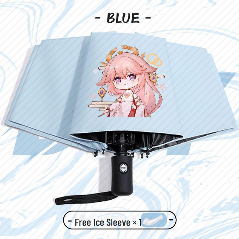 Зонт Genshin Impact Automatic складной с защитой от ультрафиолета для учеников начальной школы - устойчив к ветру, подходит для использования в солнечную и дождливую погоду