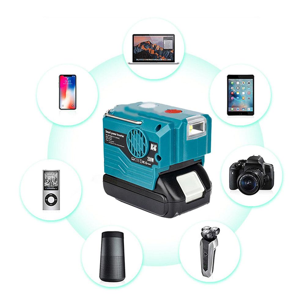 200 Вт автомобильный инвертор 18 В до 230 В портативный инвертор питания со светодиодным рабочим светом 2 порта USB DC 5 В/2,1 А 18 Вт 5 В/2,1 А