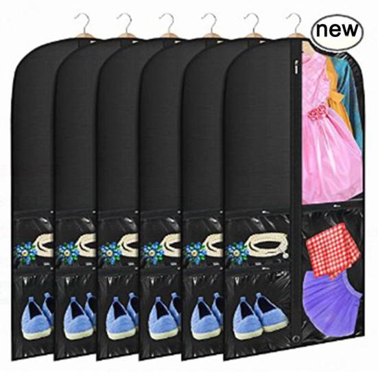 Garment Bag Waterproof Dustproof Hanging Clothes Cover Multi-Pocket Design Zipper Closure Clothing Storage Bag