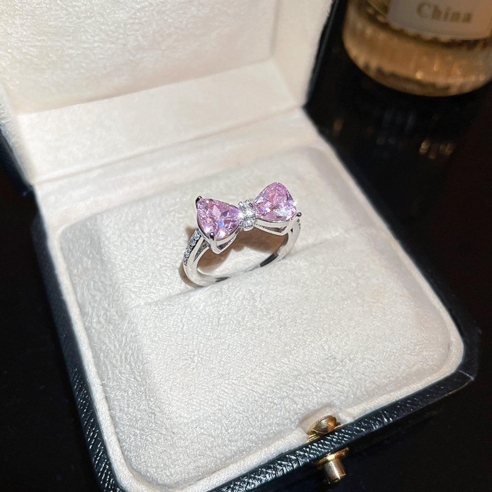 Pink Bow-tie Ring Exquisite Bowknot Opening Ring Beauty Bowknot Finger Ring  Girls