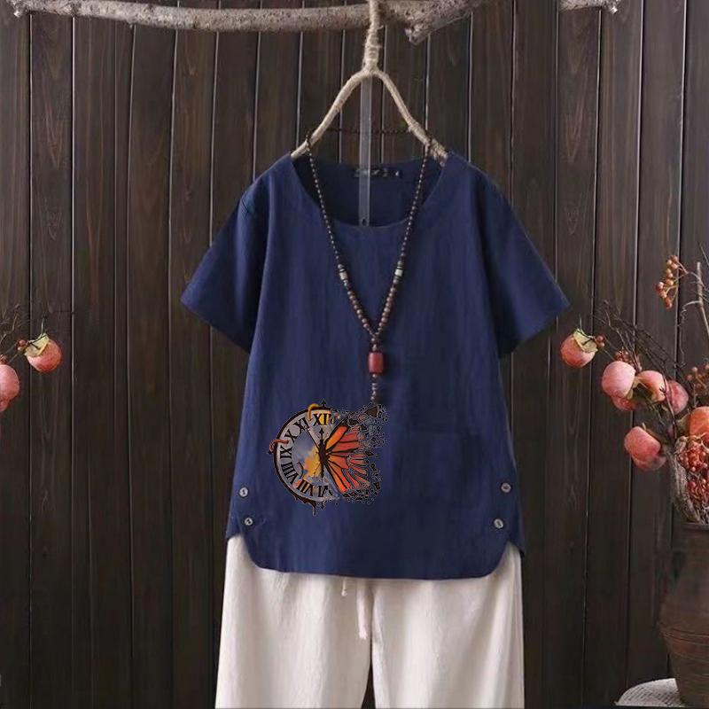 Women's Summer Bestseller, Stylish Daily Free Graphic Tee, Vintage Linen Crew Neck Shirt, Short-sleeved Shirt, Top S-4xl