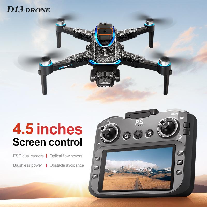 New D13 RC Drone Professional 4K Camera Aerial FPV BrushlessAvoiding Obstacle with Large Screen Remote Control Folding Dron Toys