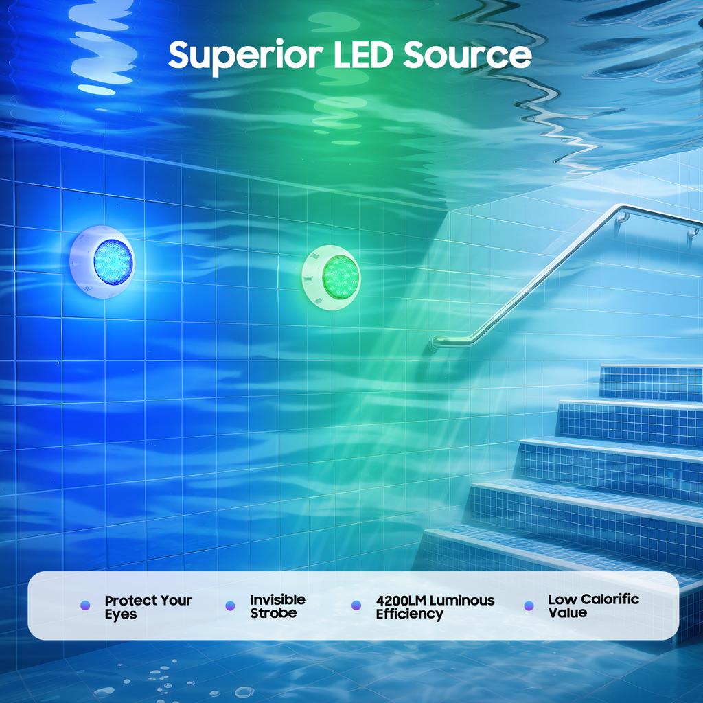 RGB LED Pool Light IP68 Waterproof 4200LM 54W with Remote Control for Swimming Pools Ponds Water Features