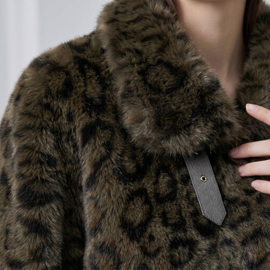 2026 Vintage Leopard Print Coat for Women, Loose Slimming Fleece-Lined Mid-Length Wool Jacket, Source Factory