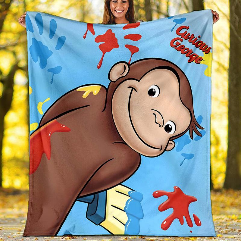 1pc Curious George2 Theme Blanket - Digital Print, Polyester, Cozy for All Seasons, Perfect for Outdoor, and Travel