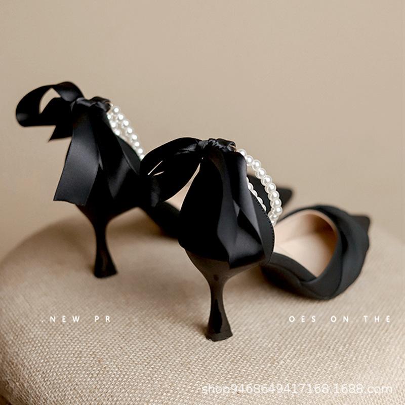 Temperament French Fairy Sandals Fashion Bridesmaid Single Shoes Women's High Heels Bag Head Sandals Summer Middle Heel with Skirt