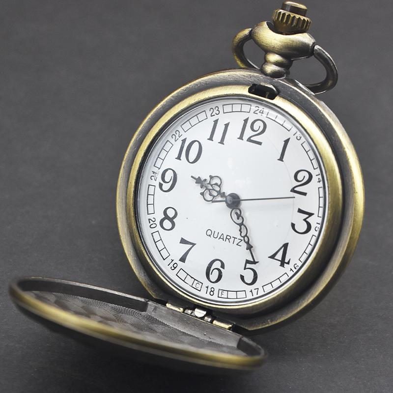 Vintage Bronze Steampunk Stick Figure Sail Carved Quartz Pocket Watch Necklace Pendant Clock Chain Men Women Chain Gift