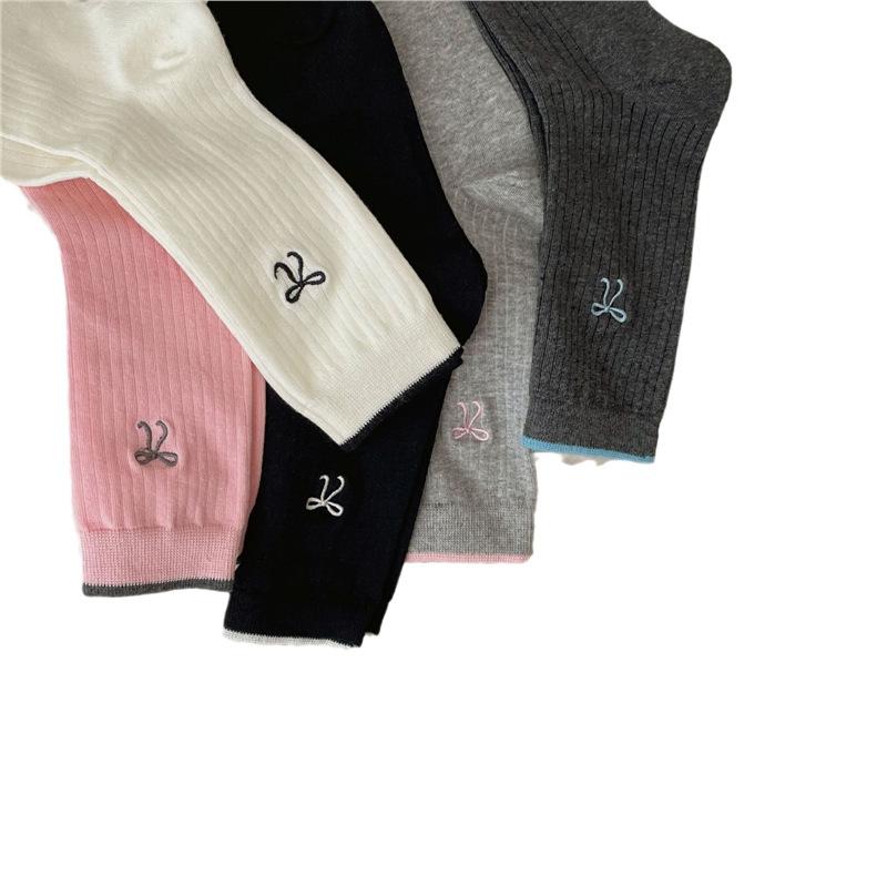 5 пар носков средней длины с вышитым бантом для девочек, длинные носки с ворсом в балетном стиле