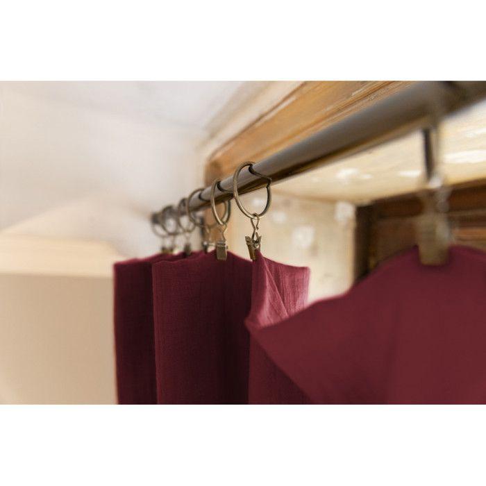 Lot de 2 rideaux ajustables + 8 anneaux pince "Gaîa" 140 x 300 cm "Gaze de Coton" - Gaïa Lie de Vin