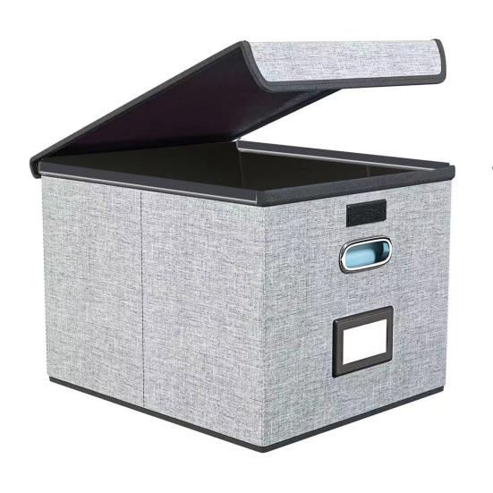 File Storage Box with Lid Hanging Office Document Organizer Metal Handle Legal Letter Size Foldable File Storage Bin