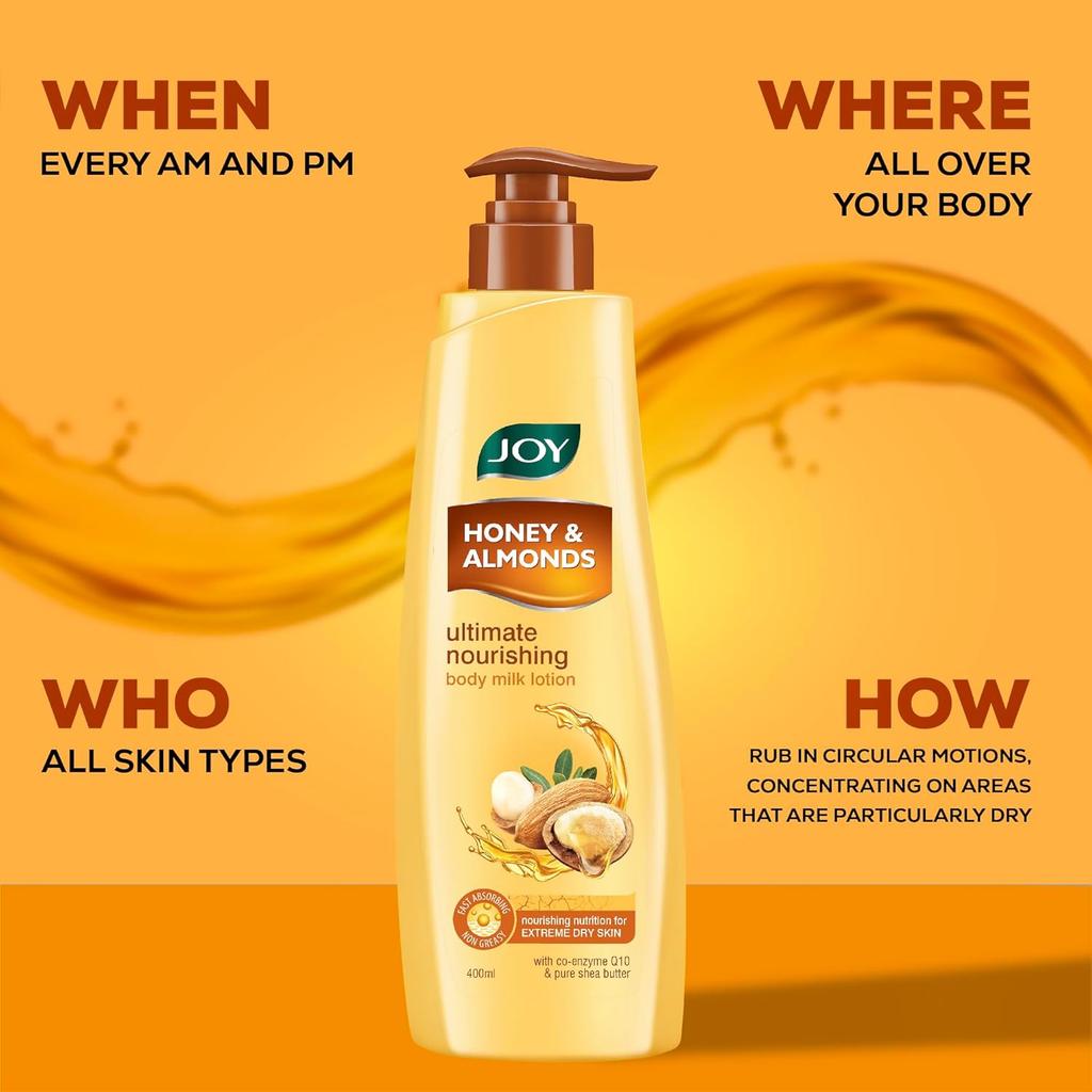 JOY Honey & Almonds Ultimate Nourishing Body Milk Lotion 400ml Pack of 1 With Shea Butter Vitamin E