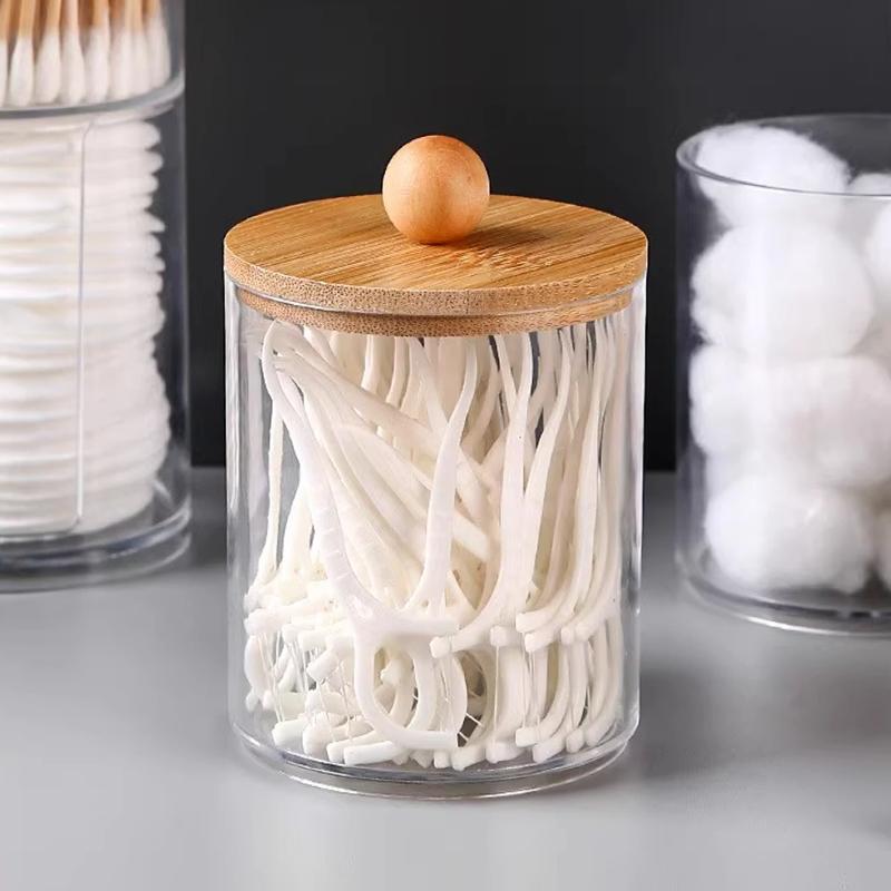 Box Cotton With Circular Swab Transparent Plastic Bamboo Cover And Dustproof Makeup Remover Cotton Simple Jewelry Storage