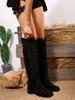 Fashion New Design Retro Women Long Knee-High Boots Fashion Embroidery Pointed Toe Square Heels Party Dress Shoes
