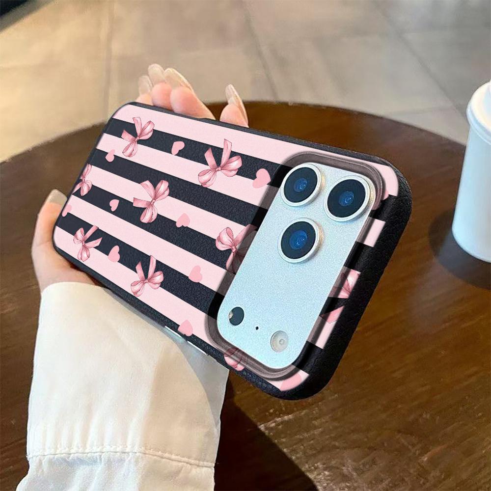 Для iPhone 16 Pro Max Матовый Полуполосатый Чехол-бампер с Бантом для IPhone 16e 15 14 13 12 11 Pro 16 Plus Air Cover Funda