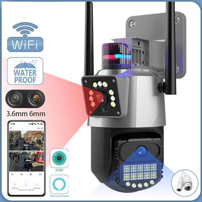 Новая IP-камера EU 8MP 4K, наружная Wi-Fi PTZ, двойной объектив, двойной экран, автоматическое отслеживание, водонепроницаемая система видеонаблюдения, полицейская световая сигнализация, CCTV