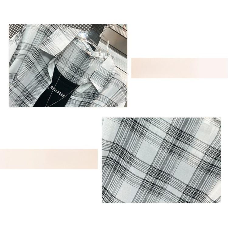 Womens Summer Checkered Shirt Breathable Long Sleeve Chiffon Blouse Lightweight Open Front Top Outerwear