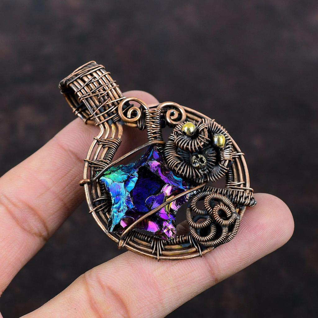 Подвеска из титановой друзы, подвеска из медной проволоки, подвеска из натурального драгоценного камня, ручная работа, медная проволока, ювелирное украшение, подарок для него, новейший дизайн подвески