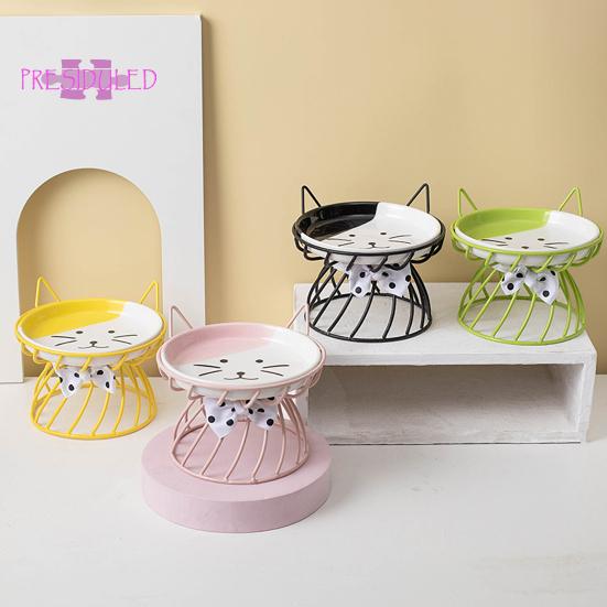 Приподнятая миска для кошачьего корма, большая вместимость, против рвоты, керамическая посуда с кронштейном — Товары для домашних животных