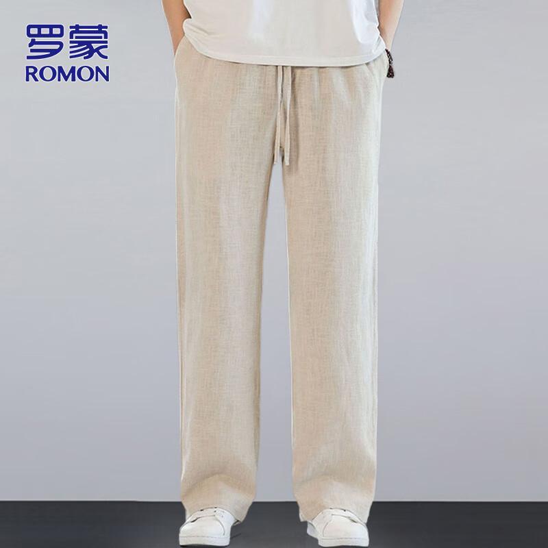 ROMON Мужские летние свободные льняные повседневные длинные брюки
