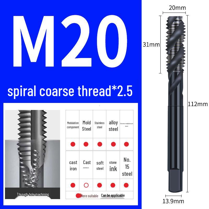 65° Машина для азотирования Спиральный метчик для нержавеющей стали, Размеры M3-M12