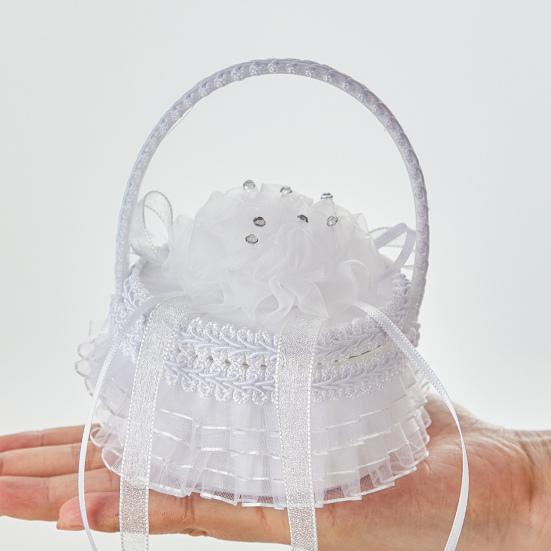 Белая кружевная коробочка для колец, держатель для свадебных колец с ручкой, кольцо с лентой и цветком