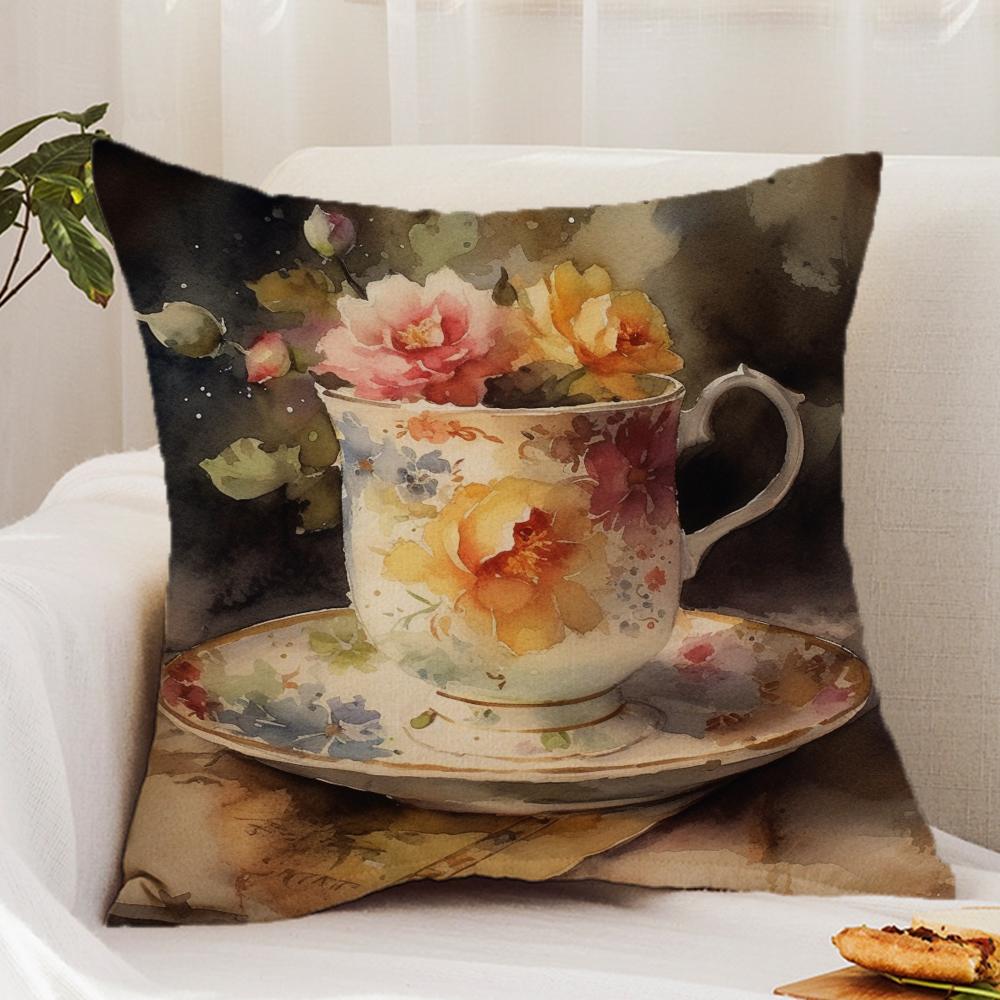 Наволочка для подушки «Чашка цветов» Премиальный комфорт Двусторонняя наволочка - Дизайн двойного назначения для дома и автомобиля