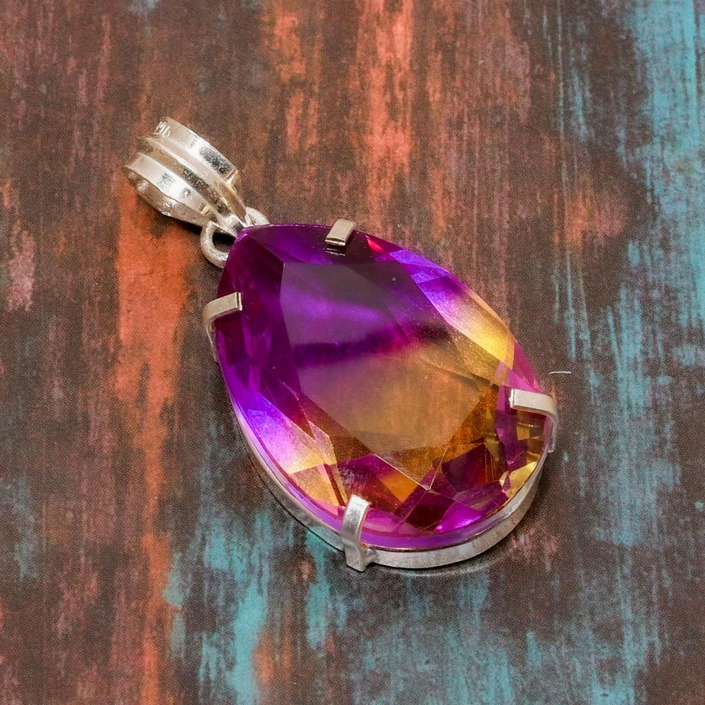 Bi-Color Tourmaline Gemstone 925 Sterling Silver Handmade Wonderful Jewelry Pendant