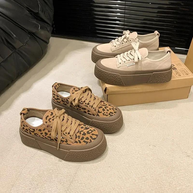 Autumn New Flat Shoes Women's Round Head Front Strap Leopard Print Anti-slip Wear Comfortable Thick Sole Low Top Shoes