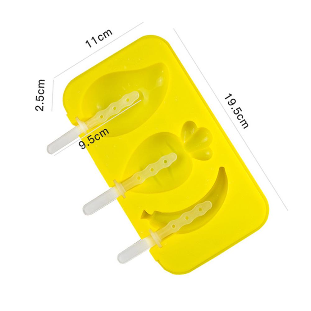 3 Cavities Silicone Ice Cream Mold Reusable Ice Cubes Tray Popsicle Mold with Stick