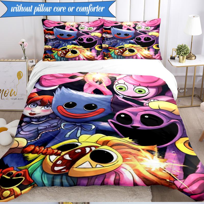 3PCS Blue Monster Huggy Night Bedding Set,Including 1pc Duvet Cover And 2pcs Pillowcases Perfect for Bedroom, Dormitory, Fan Christmas gift