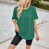 Женская мода весна-лето повседневный свободный полосатый цветной топ с круглым вырезом и рукавами