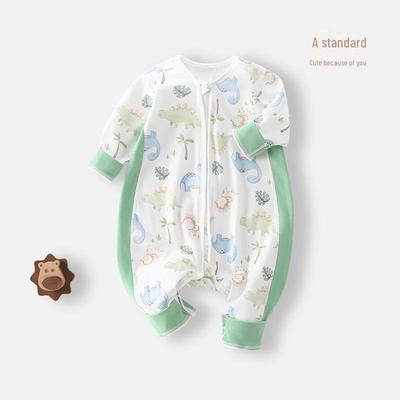 Весенний хлопковый детский спальный мешок пижама: Длинный рукав, разрез штанины, застежка-молния