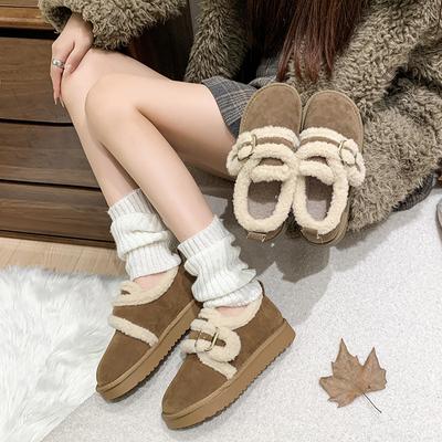 Женские модные зимние теплые хлопковые мокасины без застежек, женские повседневные мокасины с флисовой подкладкой и толстой подошвой