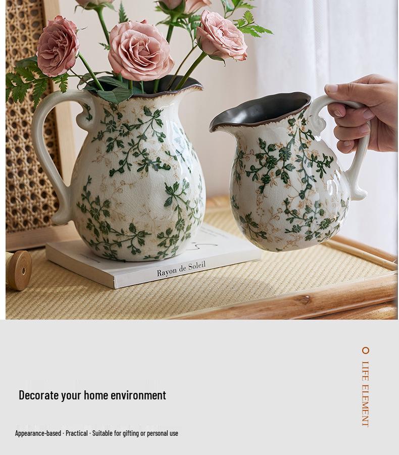 Американская Country Керамический Молочник-Ваза с Глазурью Кракелюр - Пасторальный Фэн-шуй Цветочная Композиция Ретро Декор