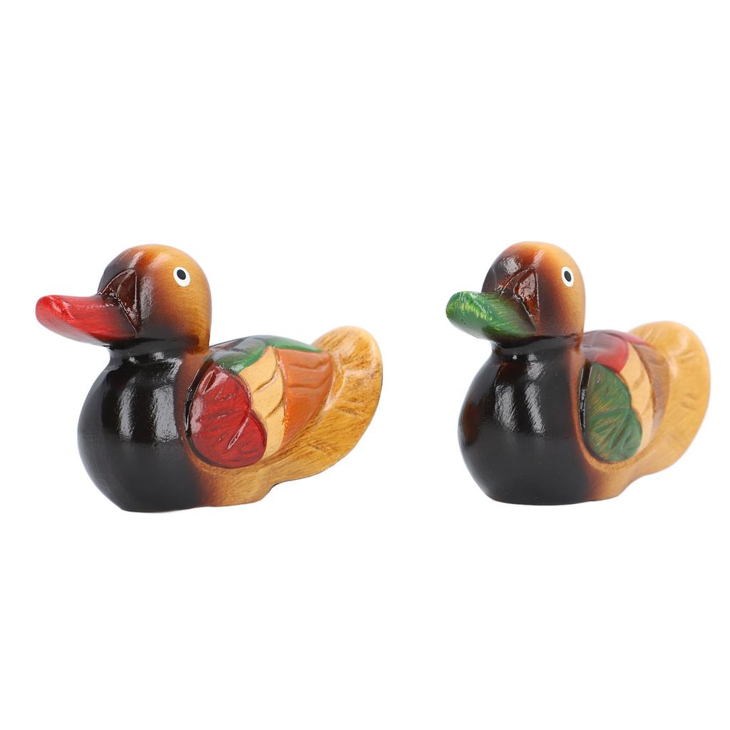 1 Pair Wooden Mandarin Ducks Figurine Colorful Love Birds Duck Statue Handmade Decorative Sculpture