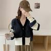 Design Sense Contrasting Color V-neck Knitted Cardigan Women's  Autumn and Winter New Loose and Thin Sweater Women's Coat Top