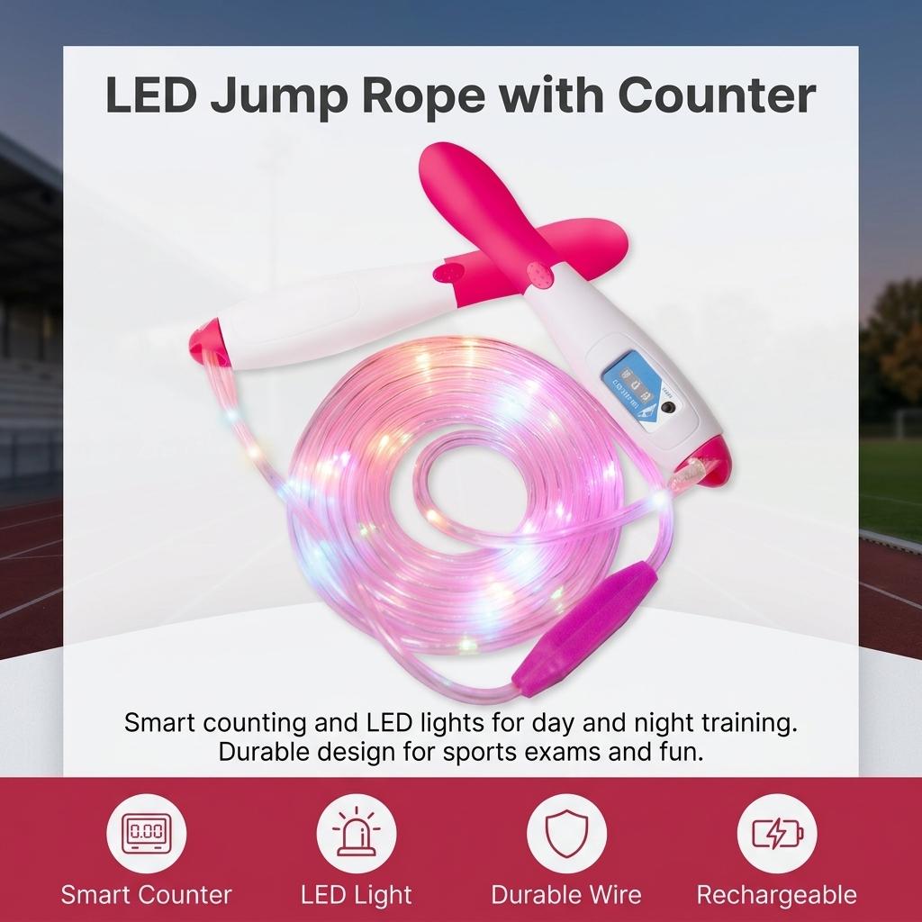 Kids LED Jump Rope with Counter Steel Wire Rope for PE Training and Competition