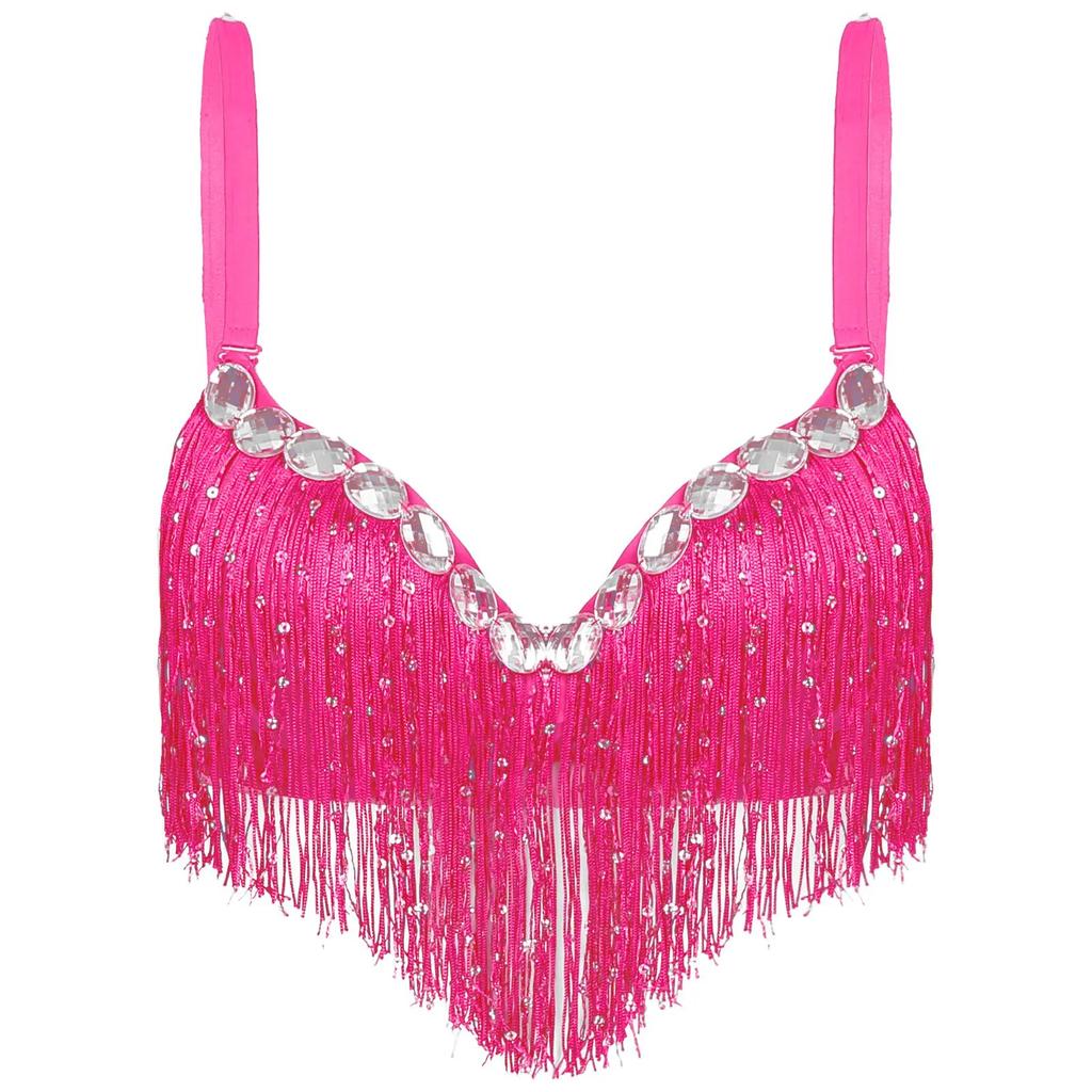 Женская одежда для танца живота для взрослых, Клубная одежда, бюстгальтер пуш-ап, латинский бюстгальтер с блестками, кисточками и стразами, топы, горячая вечеринка, клубный костюм для выступлений