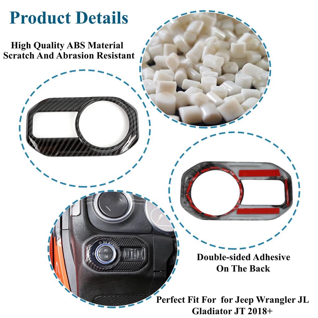 Car Headlight Switch Button Decoration Cover Stickers for Jeep Wrangler JL Gladiator JT 2018-2023 Interior Mouldings